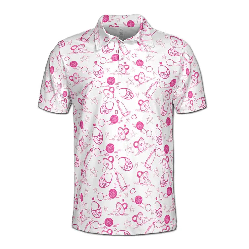 Funny Baby Pacifiers and Bottles Baby Reveal Day Men's Polo Shirt