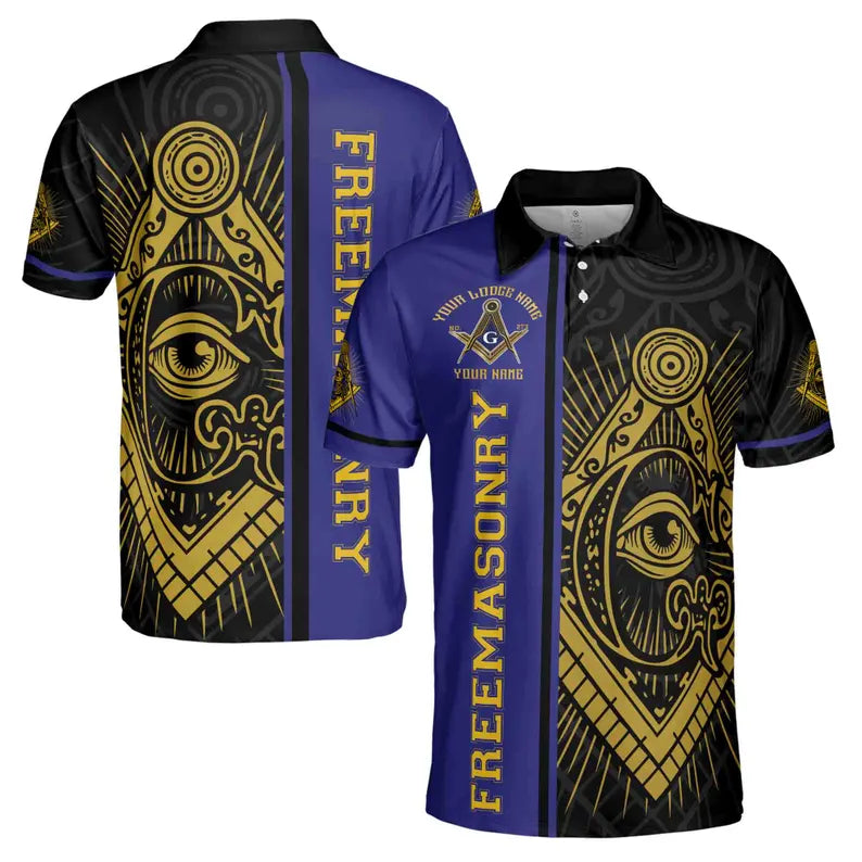 Customize Name Lodge Name Masonic Freemasonry Emblem Men's Polo Shirt