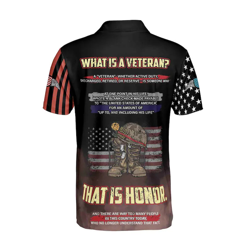 Custom Name What Is A Veteran US. Army American Honor Vet Men's Polo Shirt