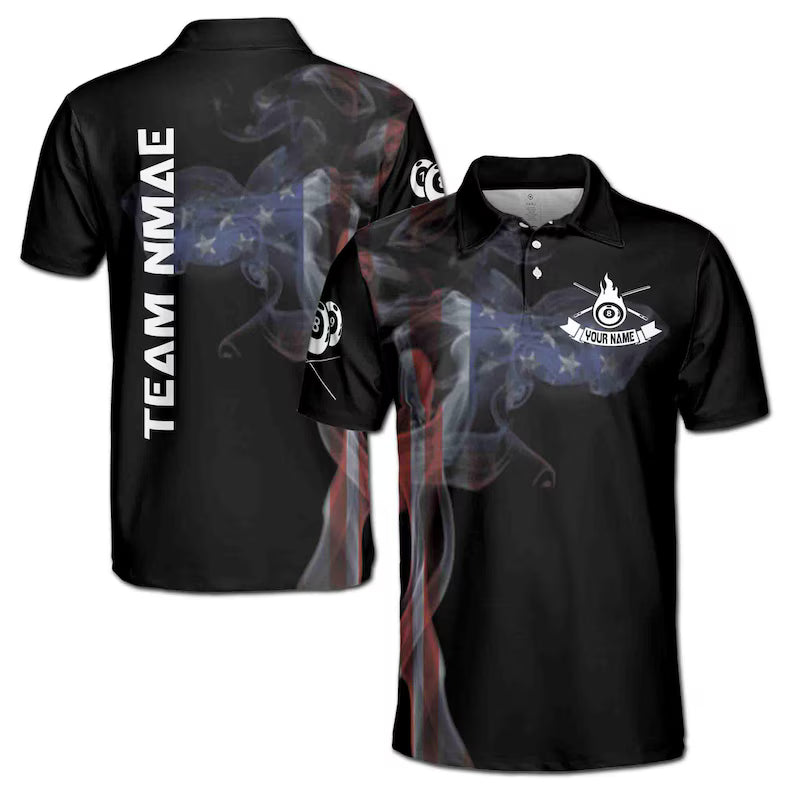 Custom Billiard Team 3D Men's Polo Shirt: Vintage Smoke US Flag