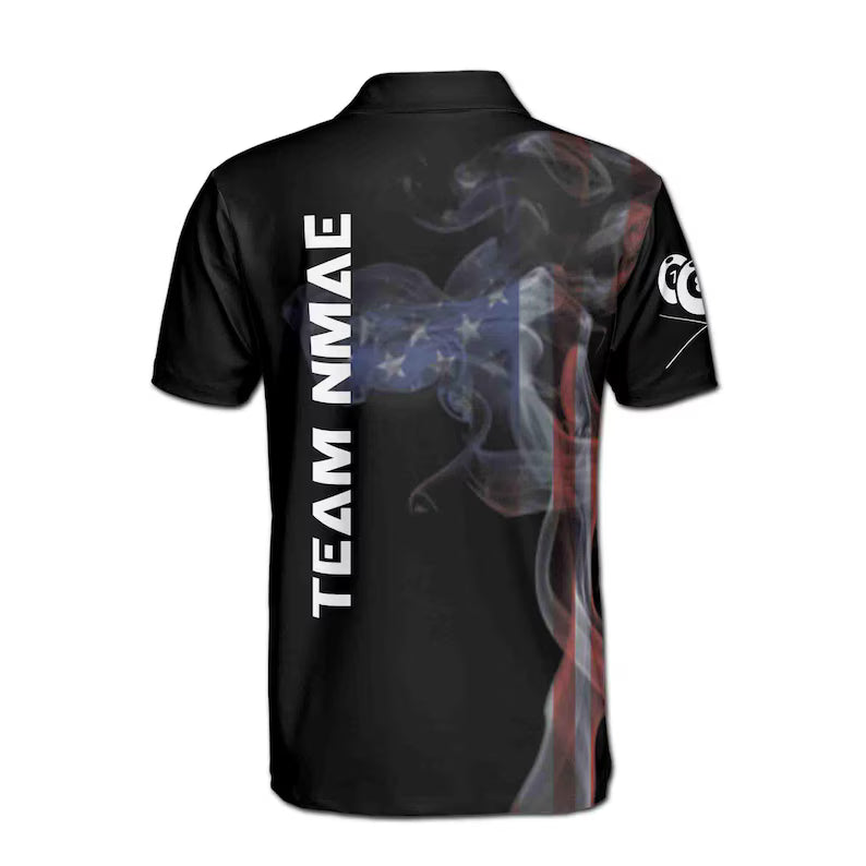 Custom Billiard Team 3D Men's Polo Shirt: Vintage Smoke US Flag