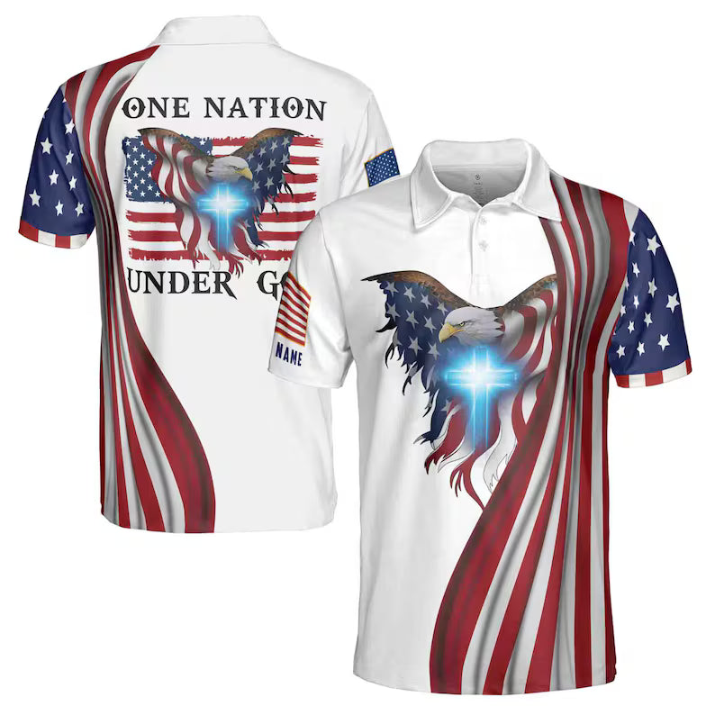 Customizable American Pride Eagle Men's Polo Shirt: 4th of July Patriotic Style