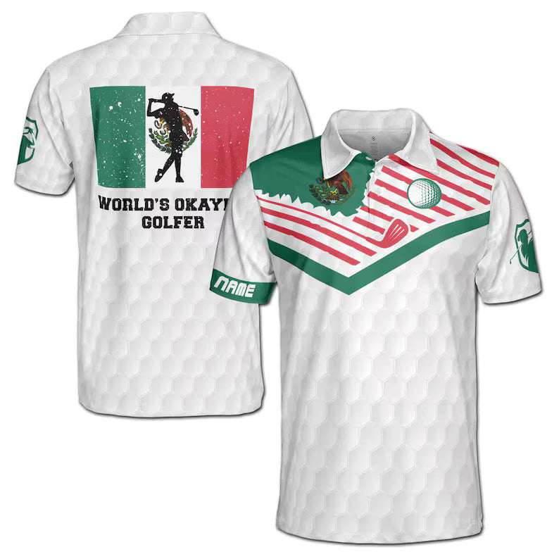 Mexico Flag World's Okayest Golfer Custom Men's Polo Shirt