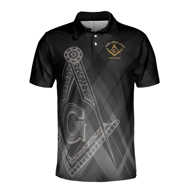 Customize Name Lodge Name Masonic Freemasonry Emblem Mason Black Men's Polo Shirt