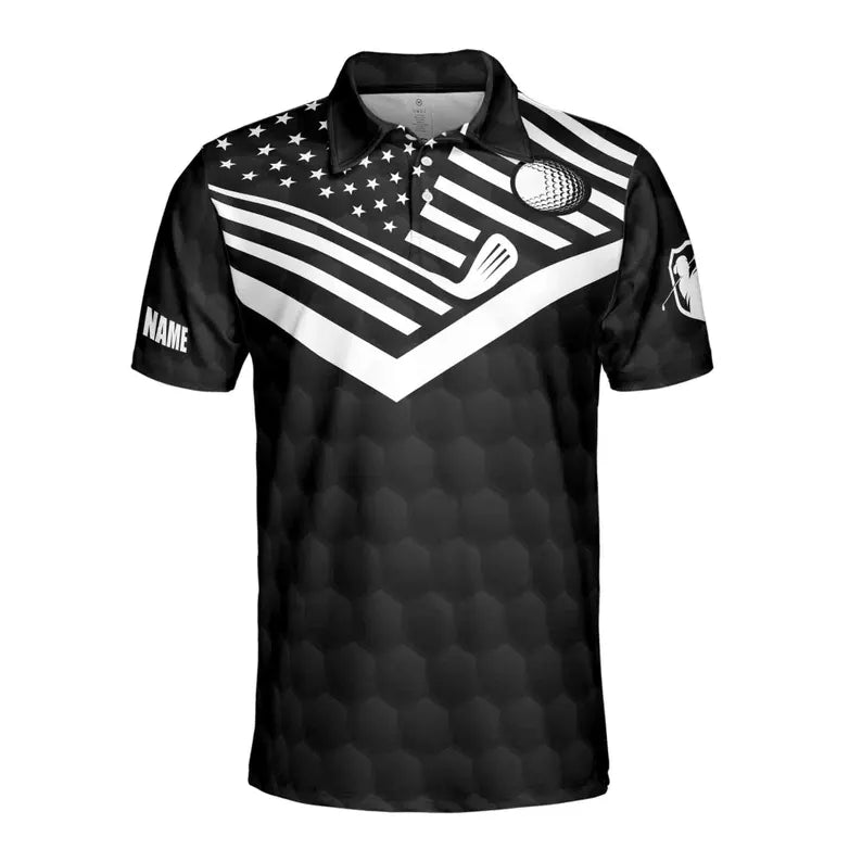 Custom Name American Golf Swing Swear Drink Repeat Polo Shirt