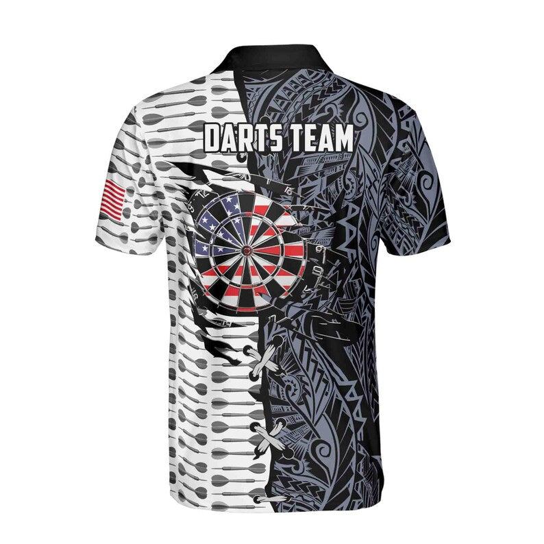 Personalized Darts, Custom Darts Black and White For Team 3D Polo Shirt