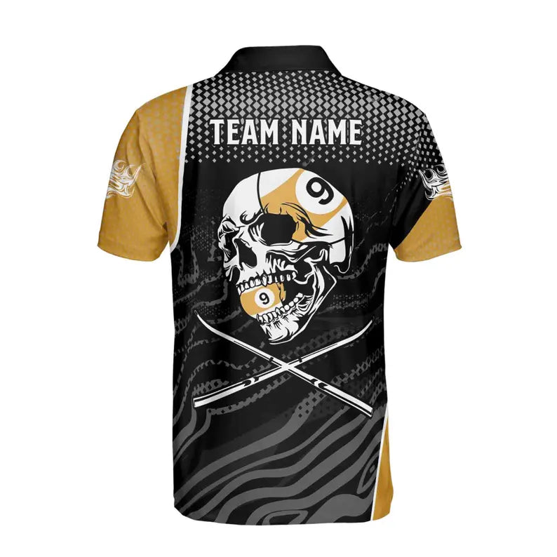 Custom Name Team Name Billiard Skull 9 Balls Pool Men's Polo Shirt