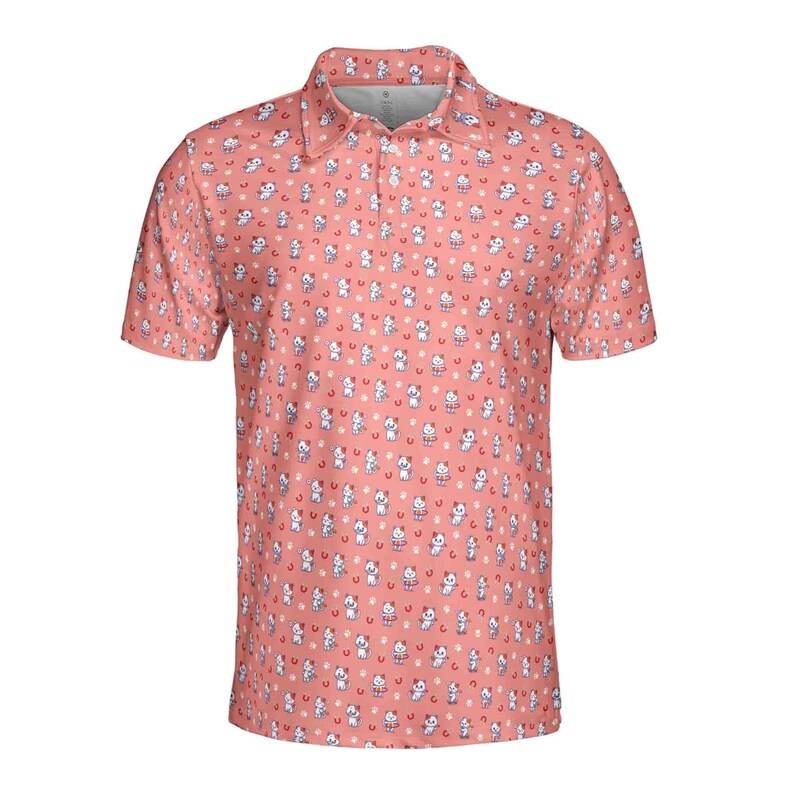 Funny Cat Print Men's Polo Shirt: Golf Lover Gift