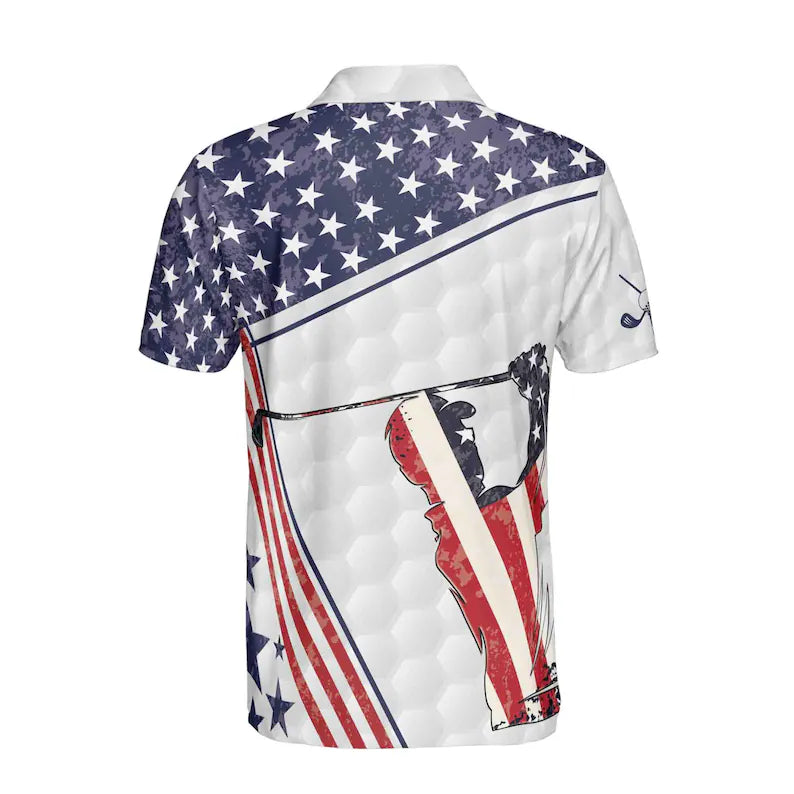 Custom Name American Retro Flag Golfer Silhouette Men's Polo Shirt