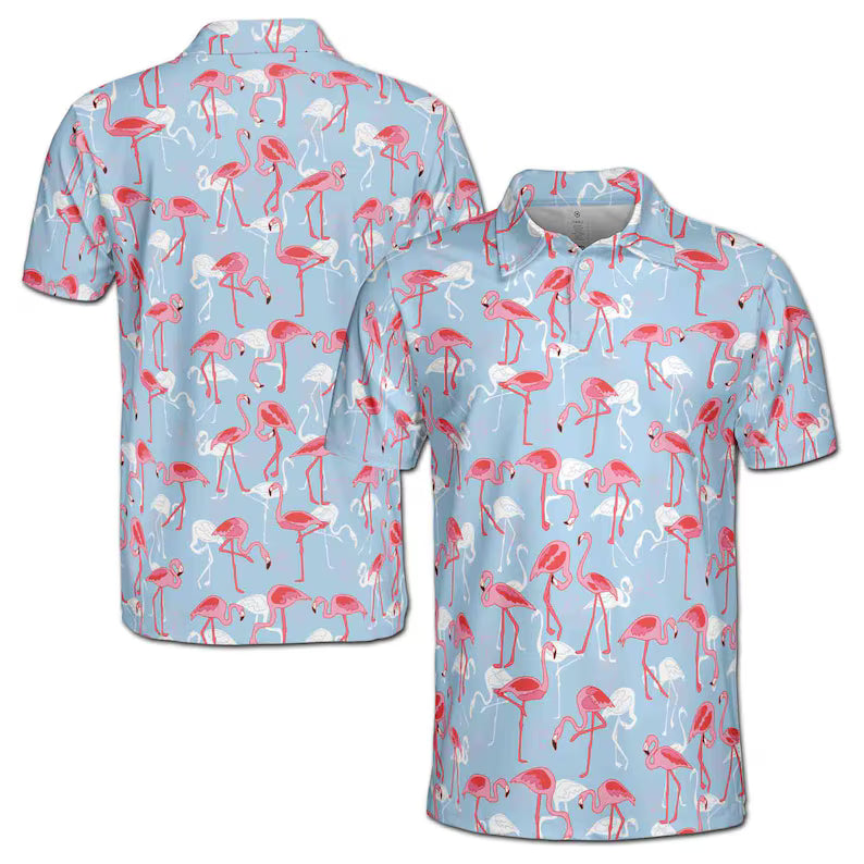 Funny Colorful Flamingo Golf Men's Polo Shirt