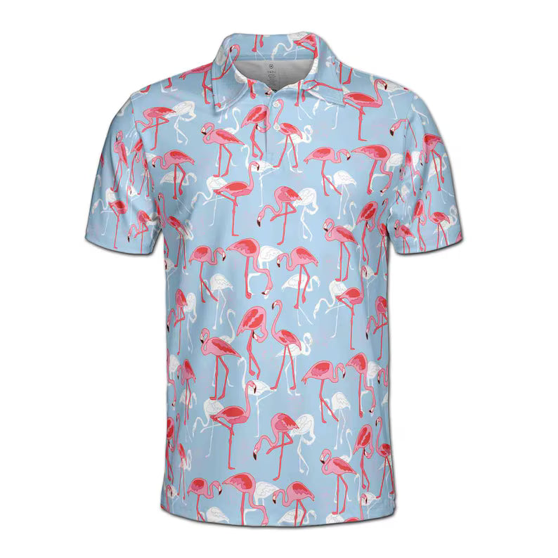 Funny Colorful Flamingo Golf Men's Polo Shirt