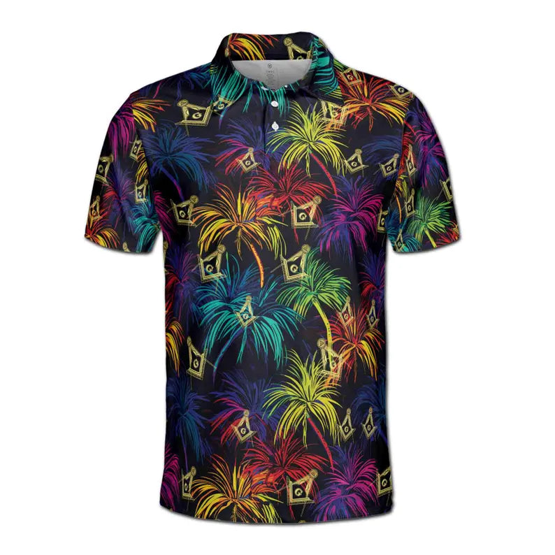 Master Mason Freemasonry Mansonic Neon Palm Tree Men's Polo Shirt
