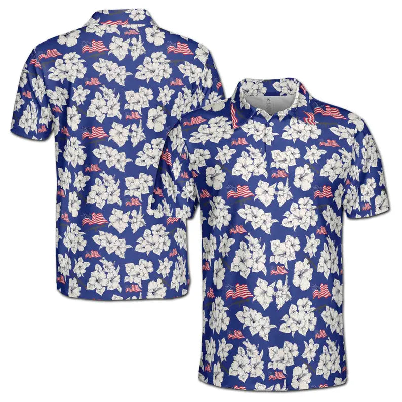 Patriotic America Flag with Floral Men's Polo Shirt