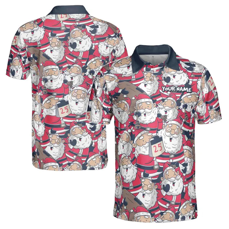 Golf Custom Funny Xmas Cartoon Santa Claus Christmas Men's Polo Shirt