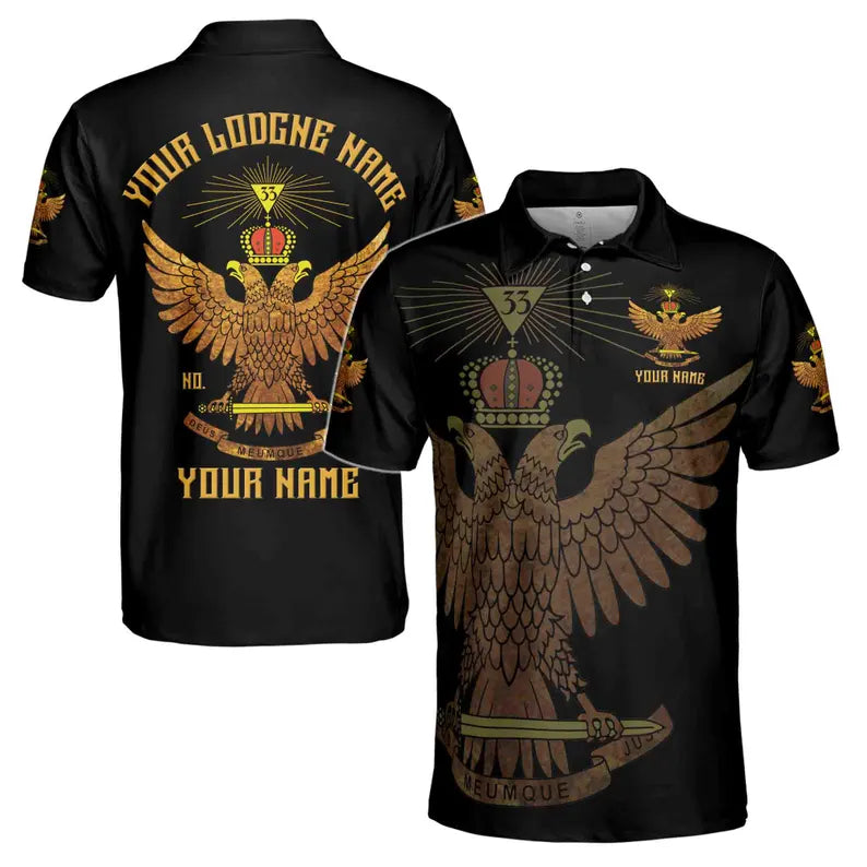 Custom Rite of Scottish 33 Degree Eagle Wings Up Masonic Men's Polo Shirt