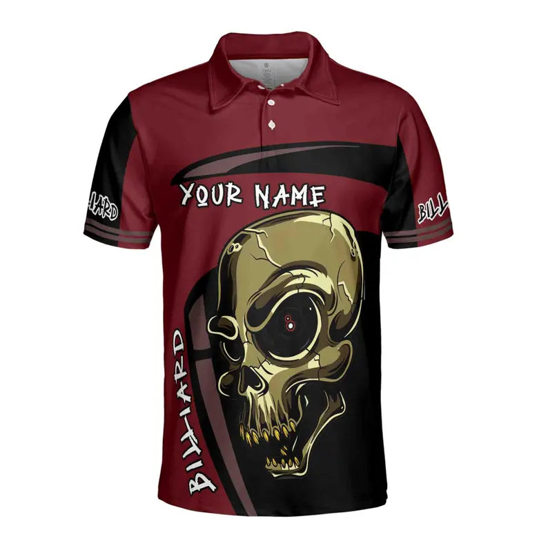 Custom Name Skull Billiard Pool Team Club Gift 3D Polo Shirt Size