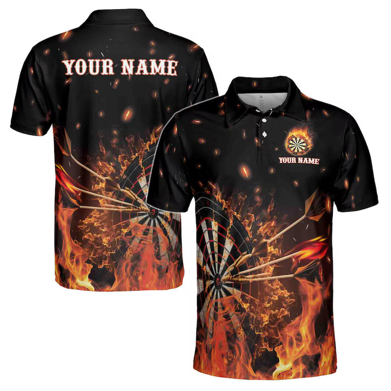 Custom Name Darts Flame Men's Polo Shirt