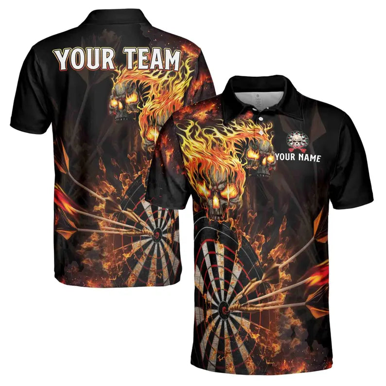 Custom Name Darts Skull Flame Darts Team Men's Polo Shirt