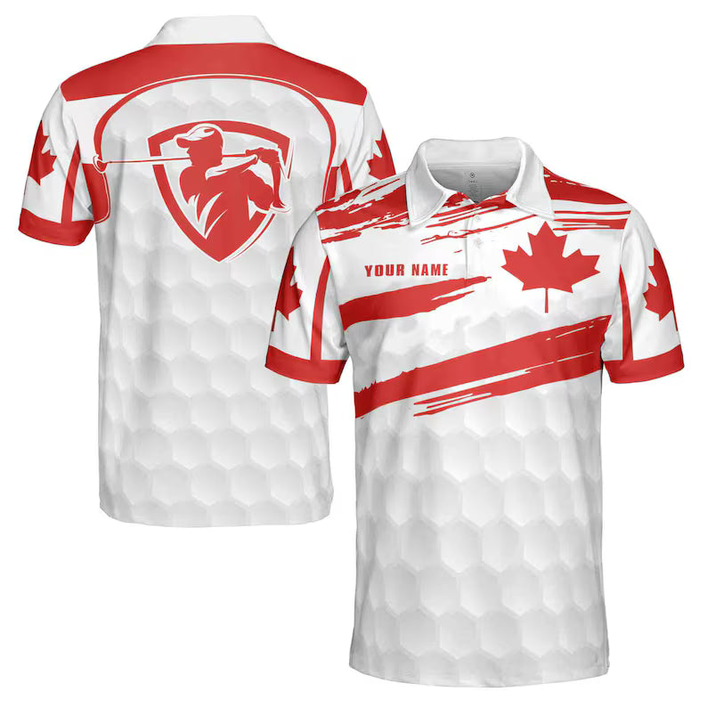 Personalized Name Canada Flag Golf Team Maple Tree 3D Polo Shirt