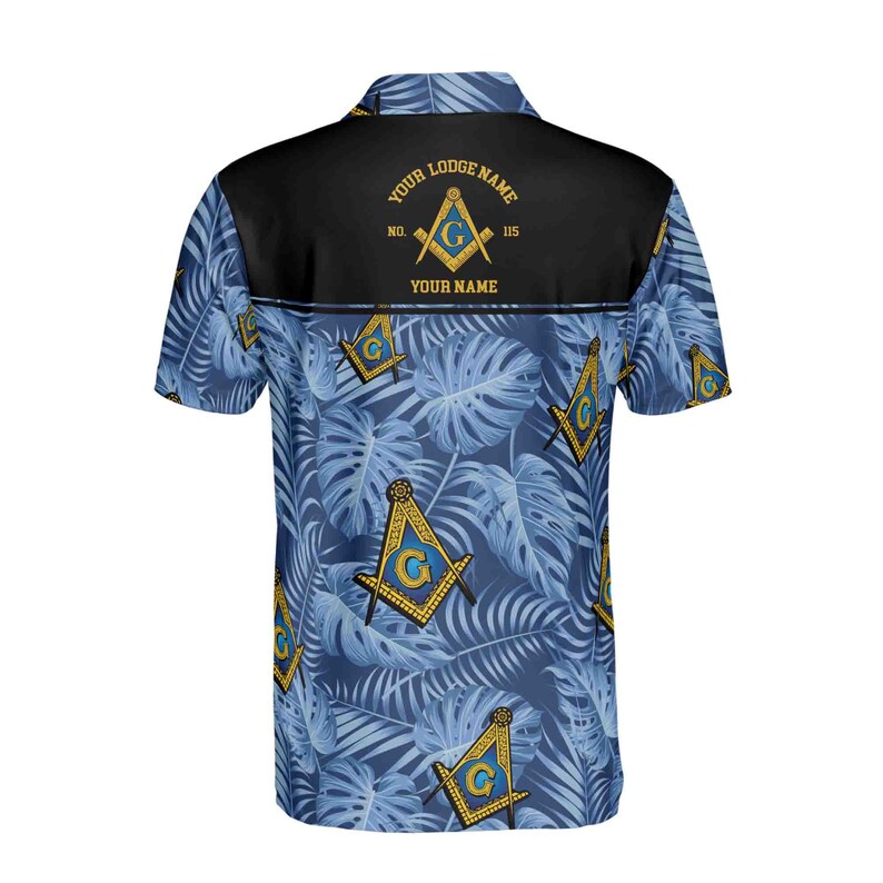 Customize Name Lodge Name Masonic Freemasonry Tropical Plants Blue Men's Polo Shirt