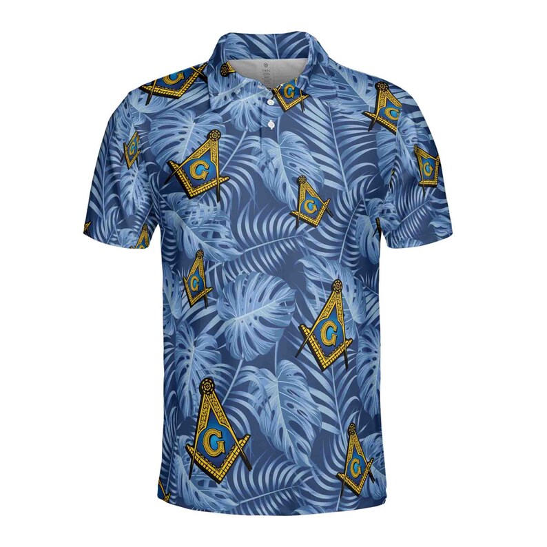 Customize Name Lodge Name Masonic Freemasonry Tropical Plants Blue Men's Polo Shirt