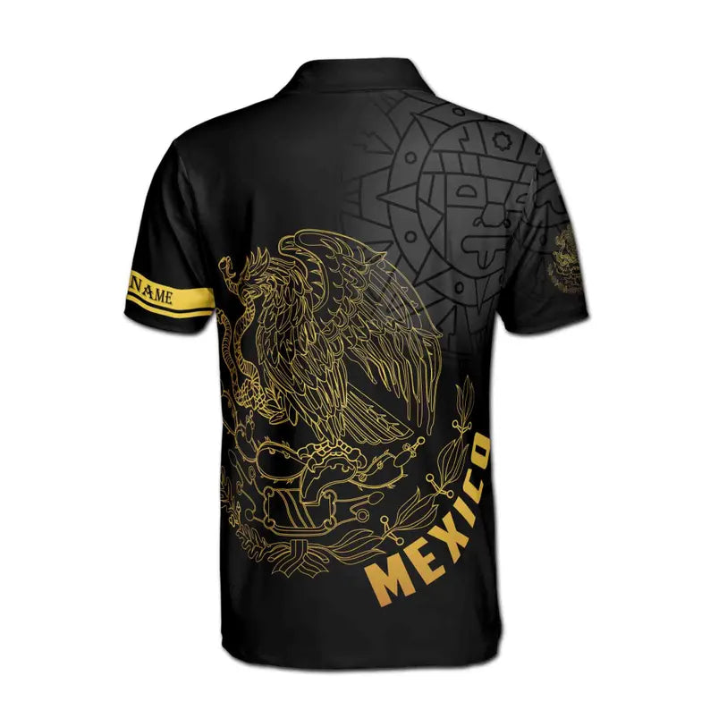 Custom Name Mexico Tribal Aztec Eagle Coat of Arms Men's Polo shirt