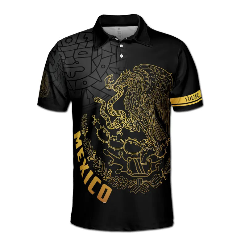 Custom Name Mexico Tribal Aztec Eagle Coat of Arms Men's Polo shirt