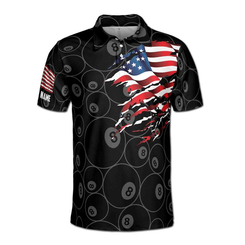 Personalized American Flag Billiard, Custom Pool Team 3D Polo Shirt