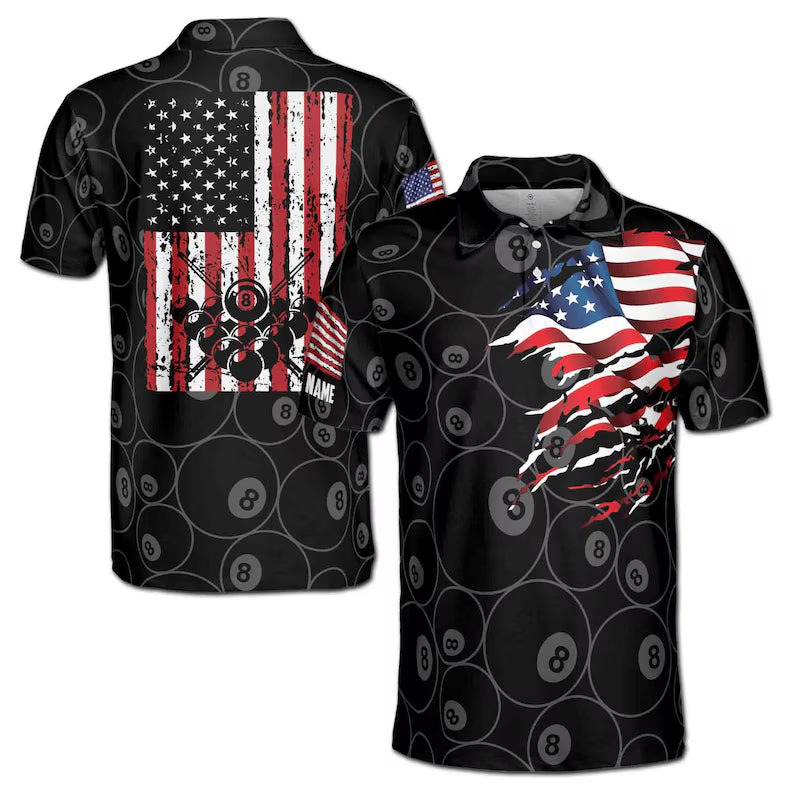 Personalized American Flag Billiard, Custom Pool Team 3D Polo Shirt