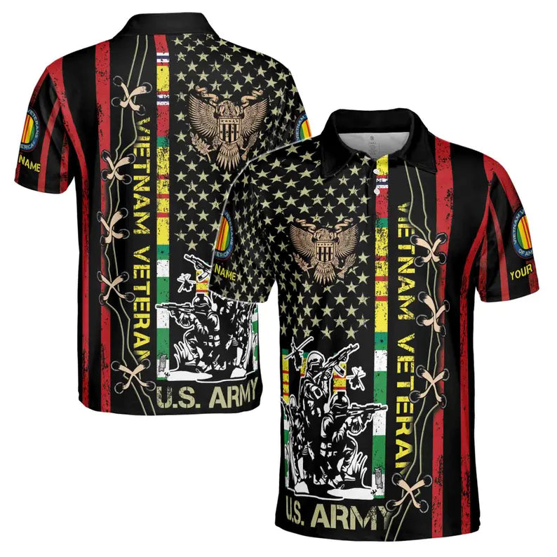 Custom Name Vietnam Veteran War U.S Army Proud Vet Men's Polo Shirt
