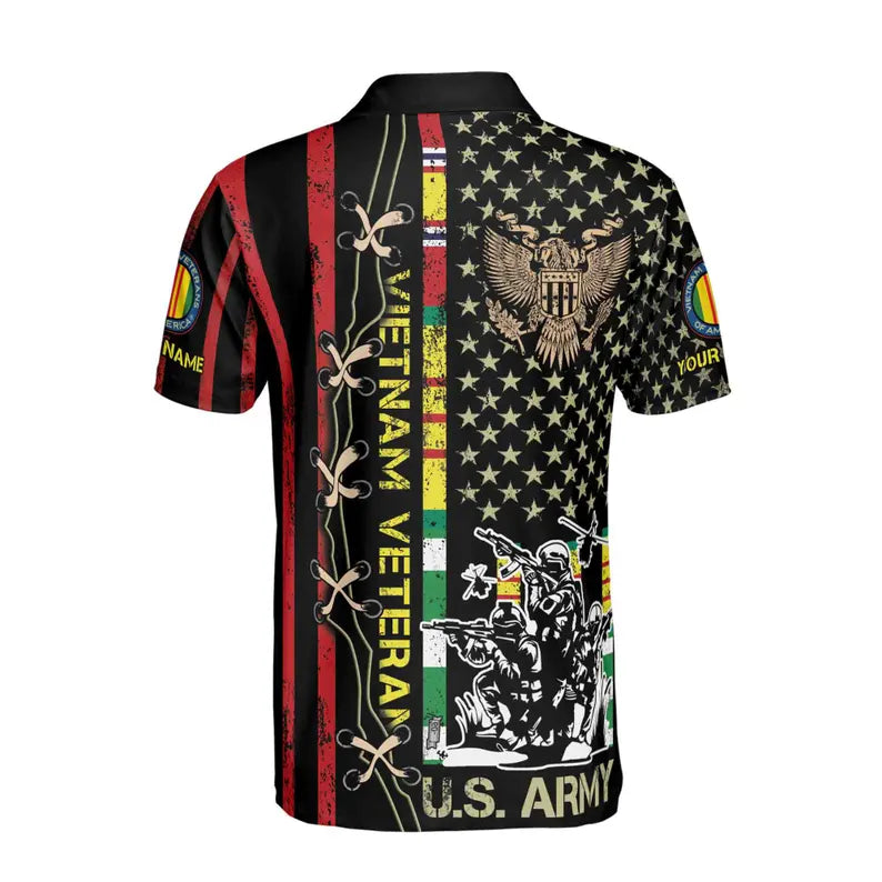 Custom Name Vietnam Veteran War U.S Army Proud Vet Men's Polo Shirt