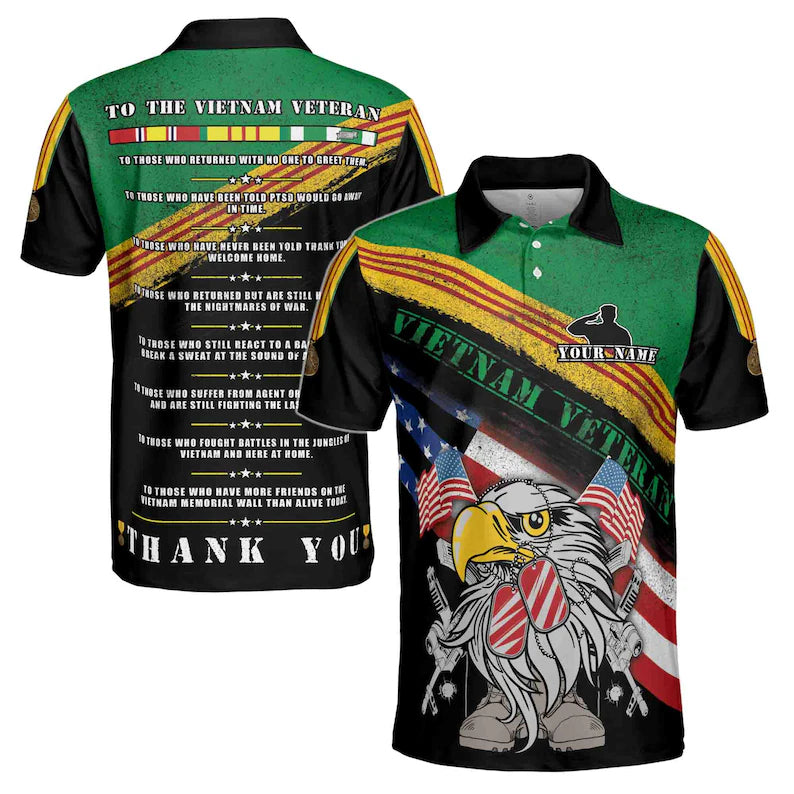 Vietnam Veteran Men's Polo Shirt: Custom Name, American Eagle Flag