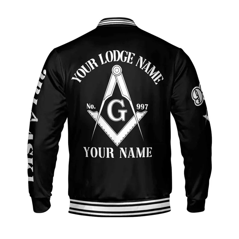 Custom Black And White Freemason Masonic Symbol, Camouflage Freemasonary 3D Baseball Jacket