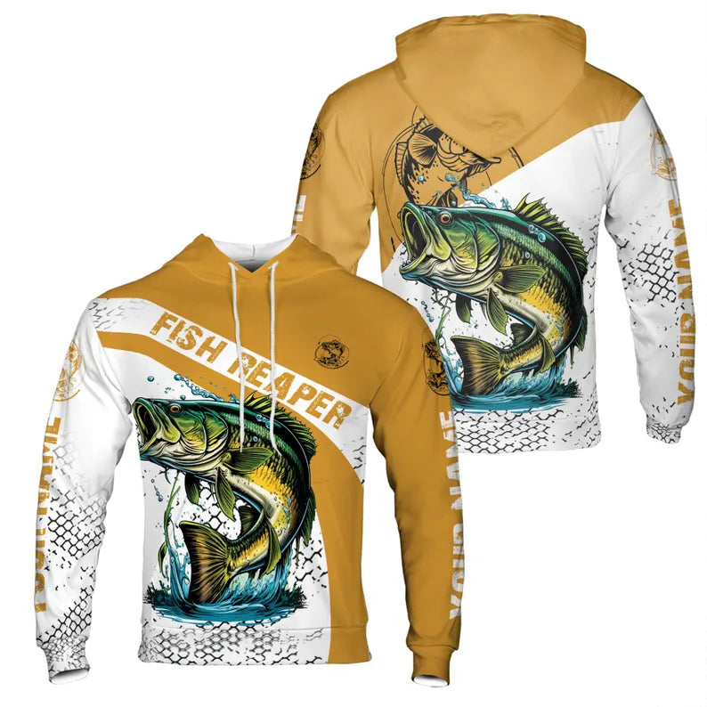 Custom Name Unisex Novelty Walleye Fishing Pullover, Fish Reaper Hoodie 3D