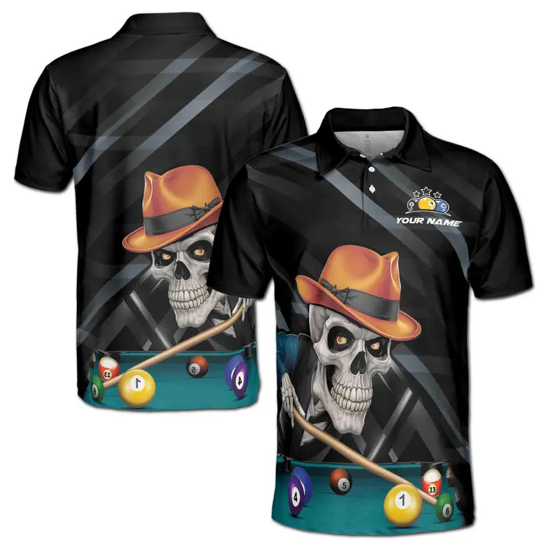 Customized Name Gentleman Skeleton Play Billiards Men's Polo