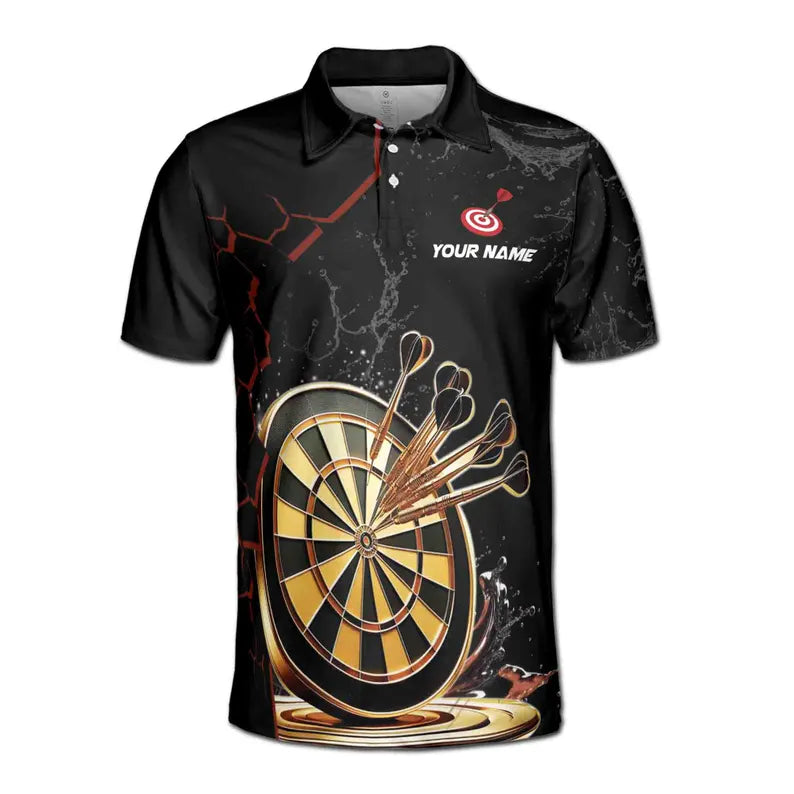 Custom Name Golden Darts Team Black Men's Polo Shirt