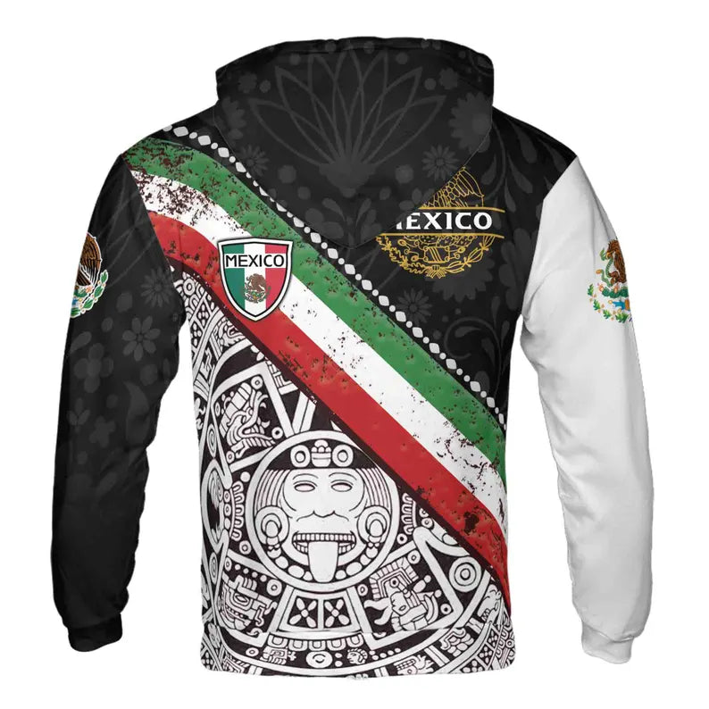 Custom name Mexico Aztec Flag Grunge Pattern Hoodie 3D