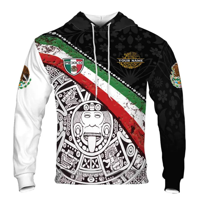Custom name Mexico Aztec Flag Grunge Pattern Hoodie 3D