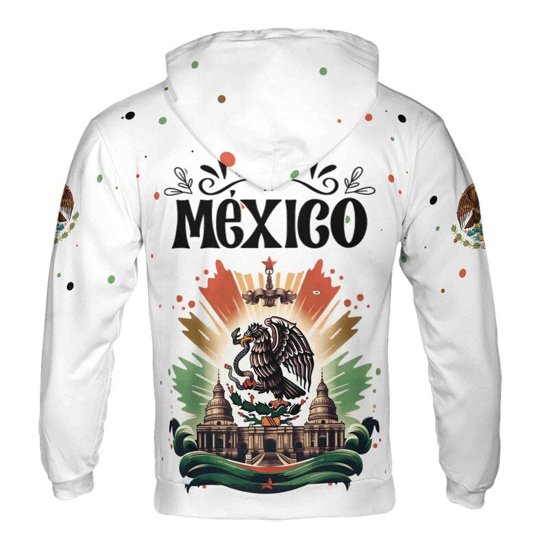 Custom Name Mexico Flag Coat of Arms Celebration Mayan Temple Hoodie 3D