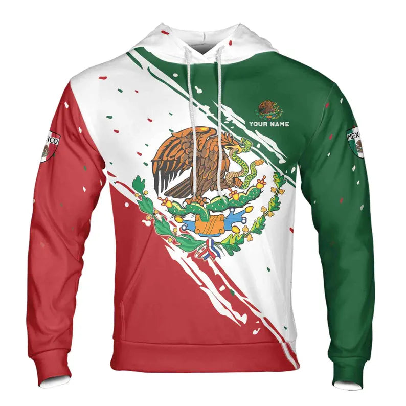 Custom Name Patriotic Mexican Mexico Flag Coat of Arms Hoodie 3D