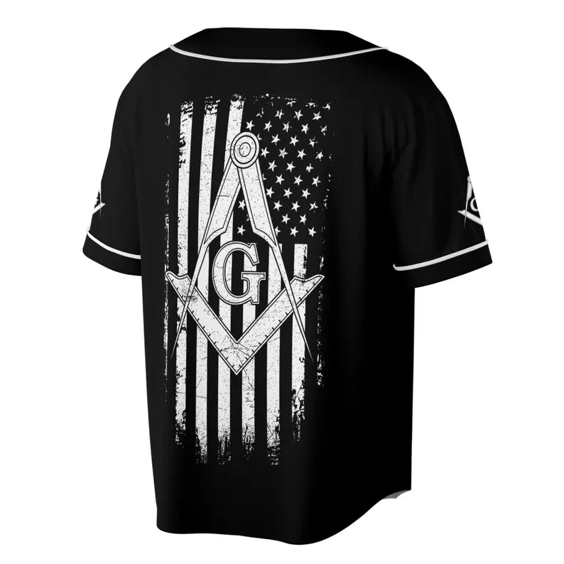 Masonic American Flag Square and Compass - Freemason Baseball Jersey, 3D Baseball Jesey Shirt