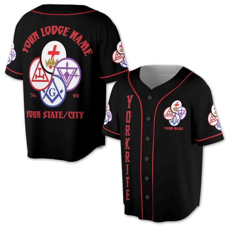Customize Name Lodge Name York Rite Masonic Freemasonary Freemason Baseball Jersey, 3D Baseball Jesey Shirt