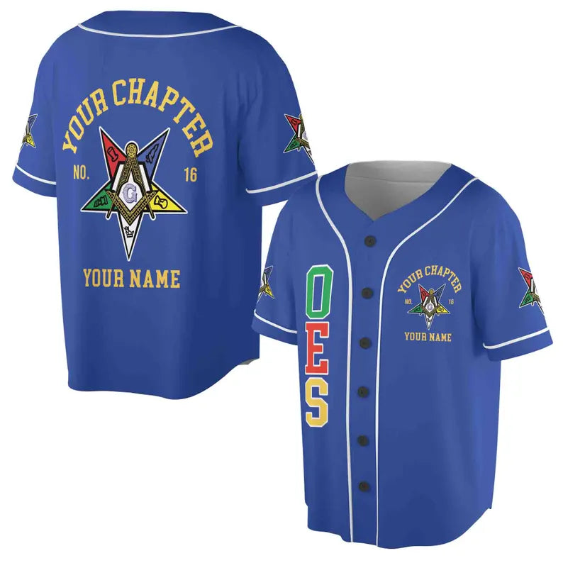 Order Of The Eastern Star OES Past Patrons Emblem Masonic Square & Compass Baseball Jersey, 3D Baseball Jersey Shirt