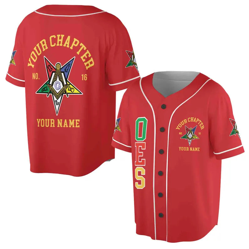 Order Of The Eastern Star OES Past Patrons Emblem Masonic Square & Compass Baseball Jersey, 3D Baseball Jersey Shirt
