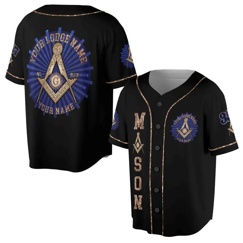 Freemason Symbol Custom Lodge Name Number 3D Baseball Jersey, 3D Baseball Jesey Shirt