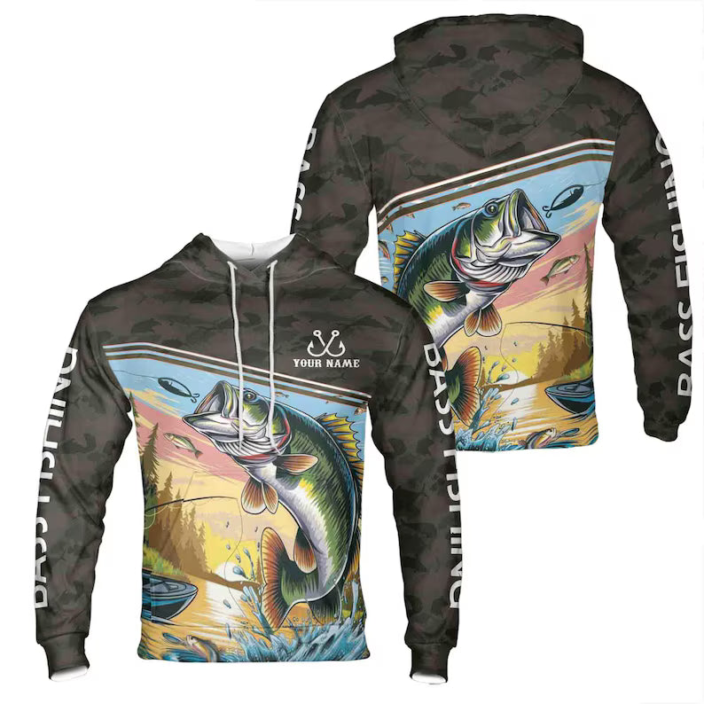 Custom Name Novelty Hoodie Bass Fishing 3D