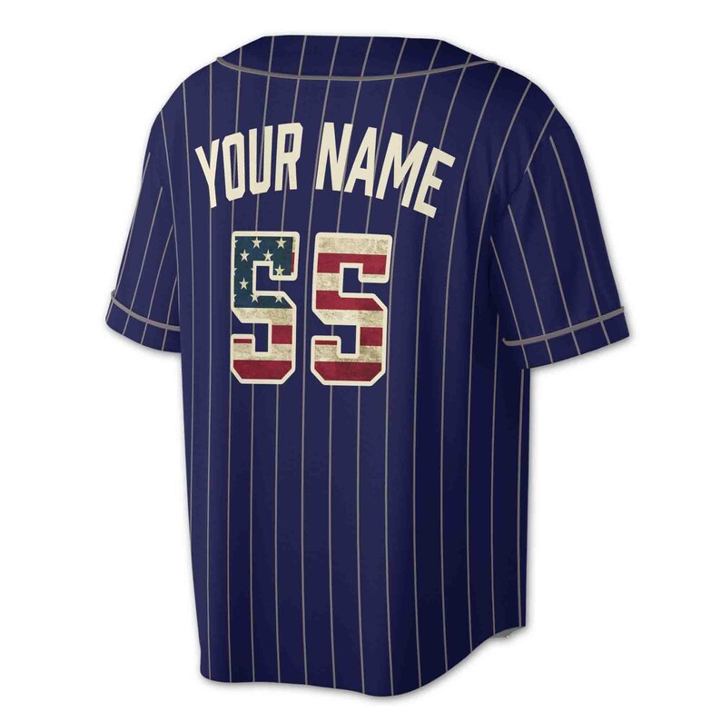 Custom Pinstripe Baseball Jersey: Vintage USA Flag, Personalized Name & Number, 3D Baseball Jersey Shirt