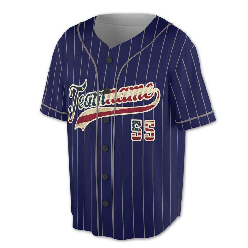 Custom Pinstripe Baseball Jersey: Vintage USA Flag, Personalized Name & Number, 3D Baseball Jersey Shirt