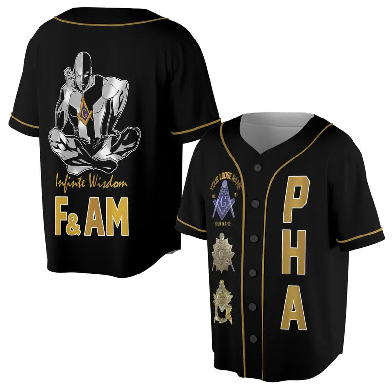 Custom Masonic Baseball Jersey: PHA Freemason Design, 3D Baseball Jesey Shirt