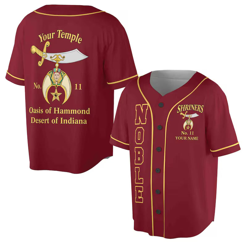 Custom Name Number Temple Shriners Noble Freemason Burgundy Baseball Jersey, 3D Baseball Jesey Shirt